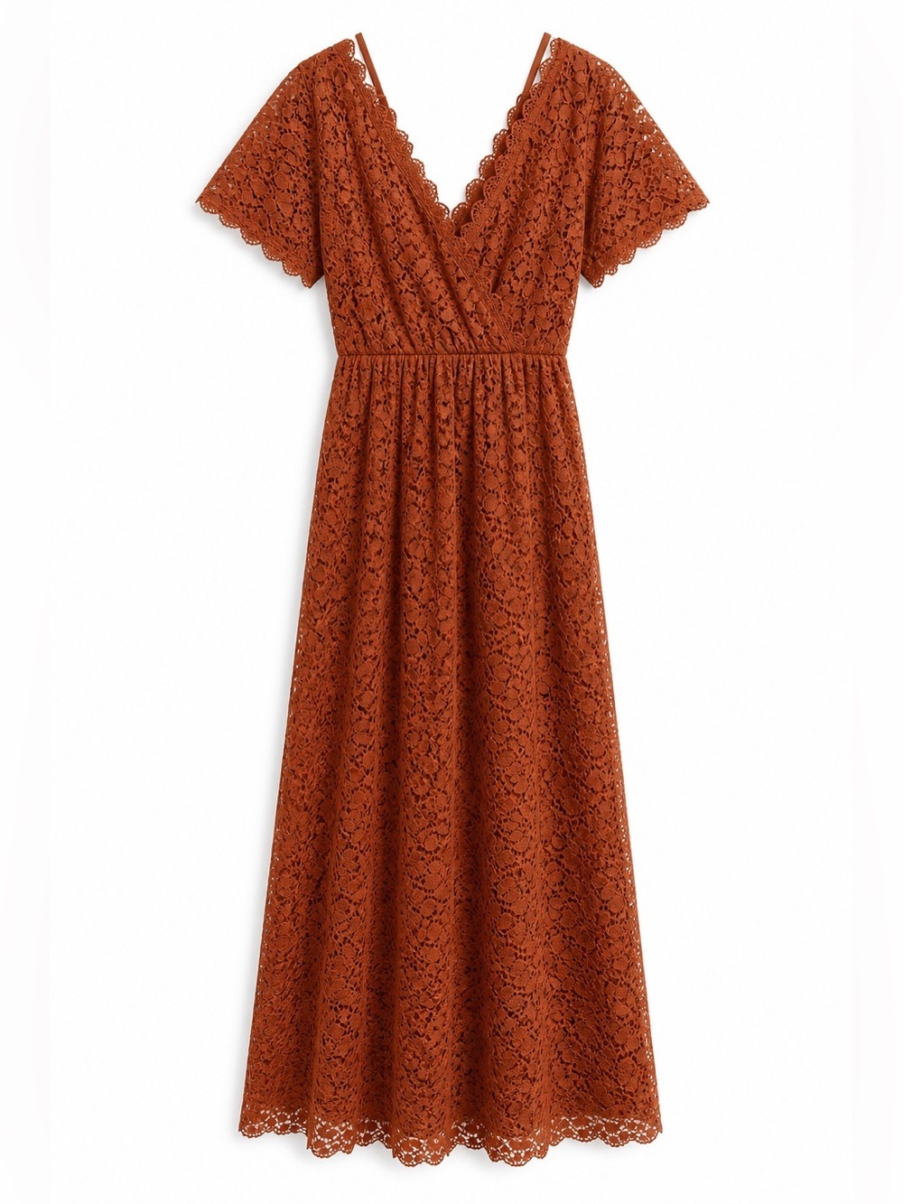 Baltic Born Venice Lace Maxi Dress Rust Small Boho V Neck Flutter‎ Sleeve